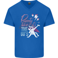 Funny Cat Purrty Like It's the 80's Mens V-Neck Cotton T-Shirt Royal Blue
