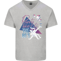 Funny Cat Purrty Like It's the 80's Mens V-Neck Cotton T-Shirt Sports Grey