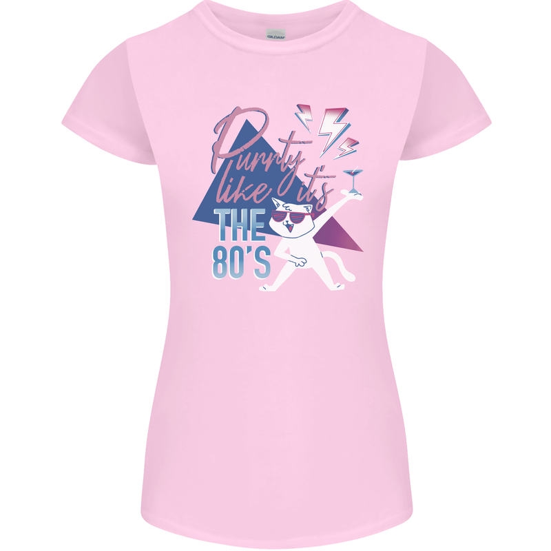 Funny Cat Purrty Like It's the 80's Womens Petite Cut T-Shirt Light Pink