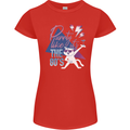 Funny Cat Purrty Like It's the 80's Womens Petite Cut T-Shirt Red