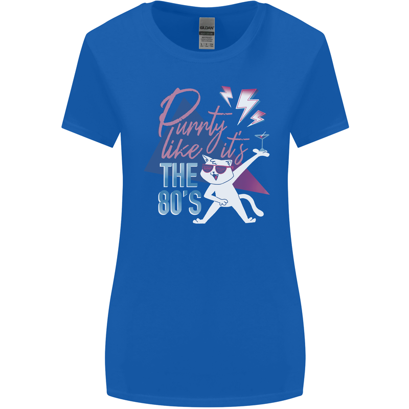 Funny Cat Purrty Like It's the 80's Womens Wider Cut T-Shirt Royal Blue
