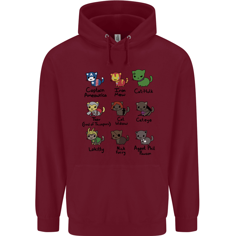 Funny Cat Superheroes Childrens Kids Hoodie Maroon