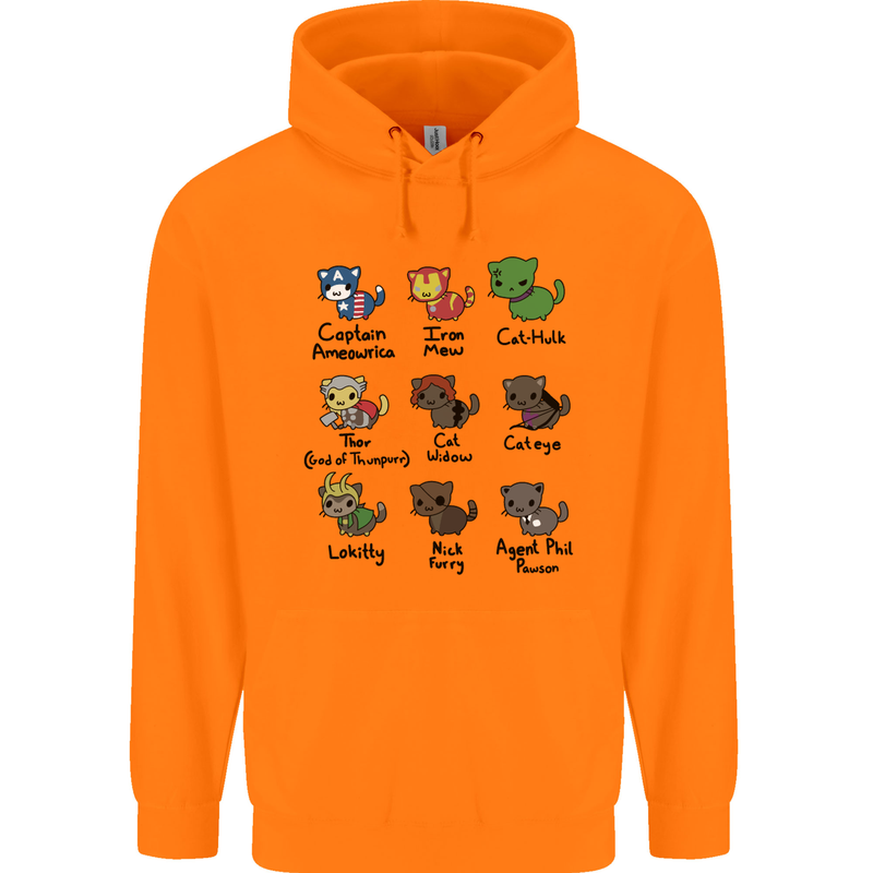 Funny Cat Superheroes Childrens Kids Hoodie Orange