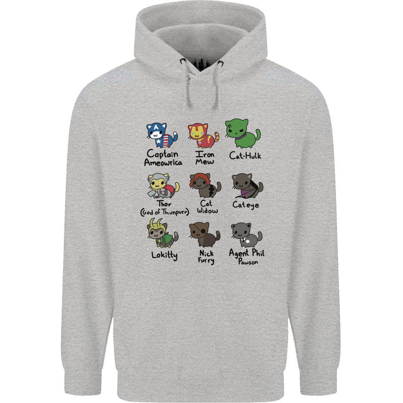 Funny Cat Superheroes Childrens Kids Hoodie Sports Grey