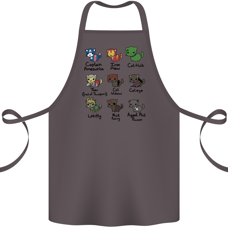 Funny Cat Superheroes Cotton Apron 100% Organic Dark Grey
