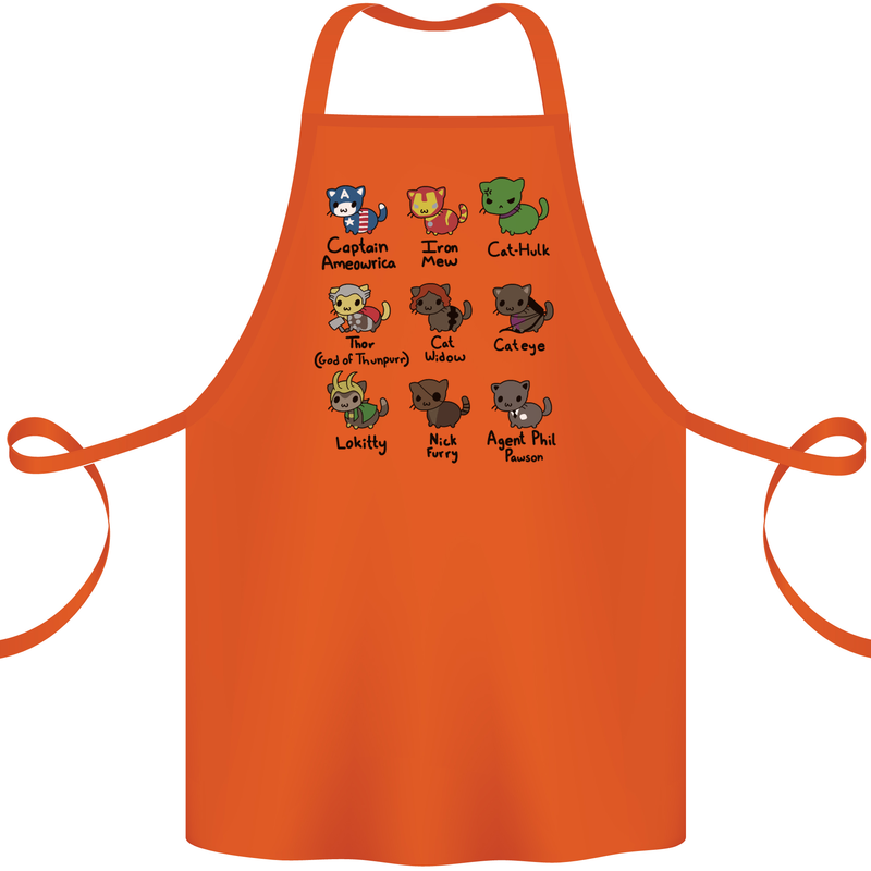 Funny Cat Superheroes Cotton Apron 100% Organic Orange