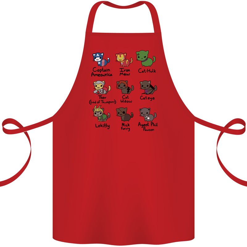 Funny Cat Superheroes Cotton Apron 100% Organic Red