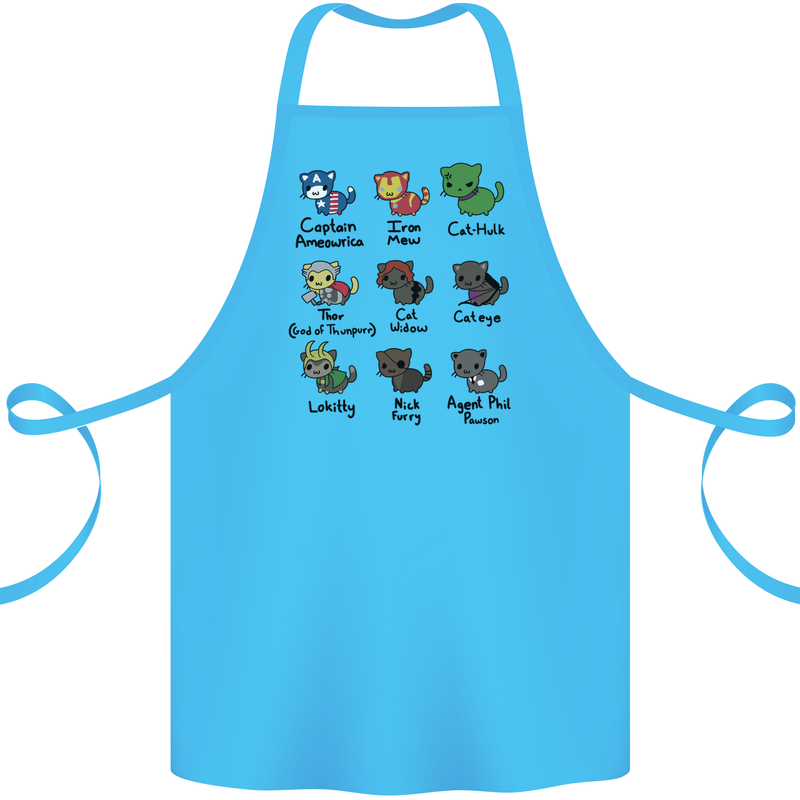 Funny Cat Superheroes Cotton Apron 100% Organic Turquoise