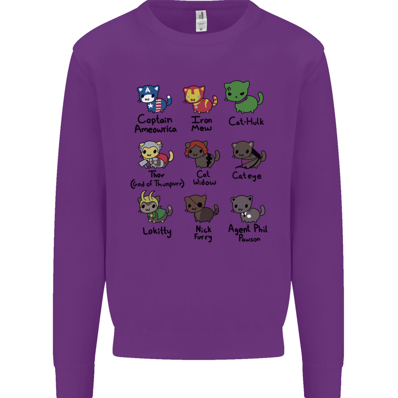 Funny Cat Superheroes Kids Sweatshirt Jumper Purple