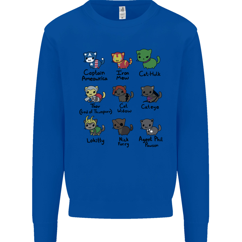 Funny Cat Superheroes Kids Sweatshirt Jumper Royal Blue