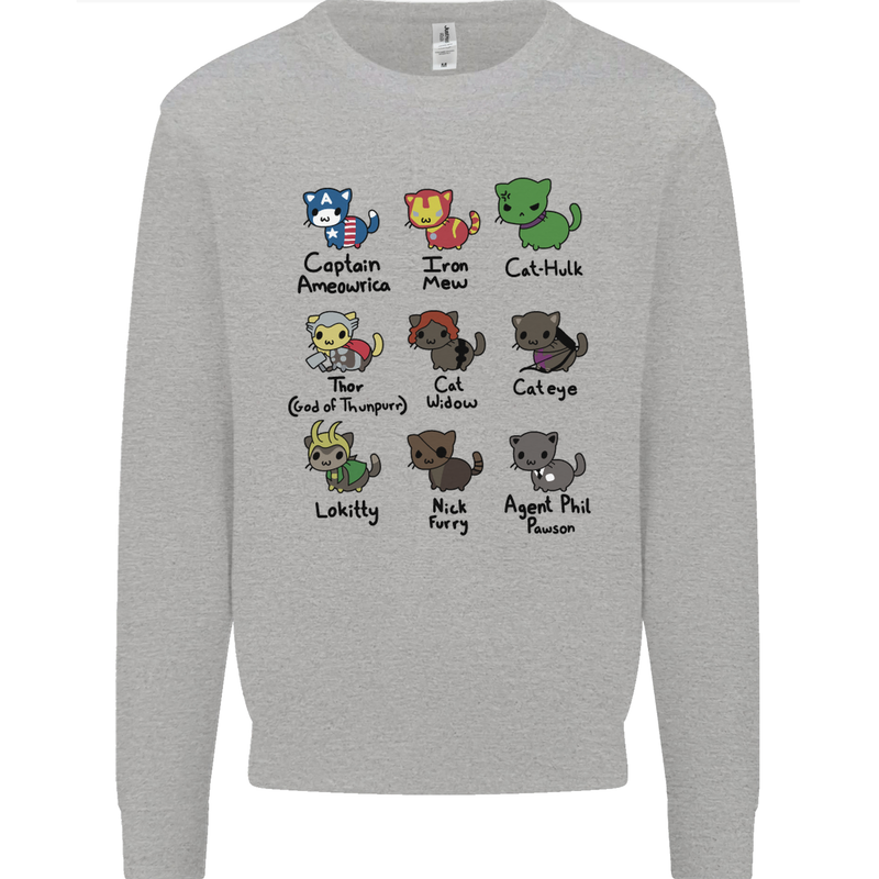 Funny Cat Superheroes Kids Sweatshirt Jumper Sports Grey