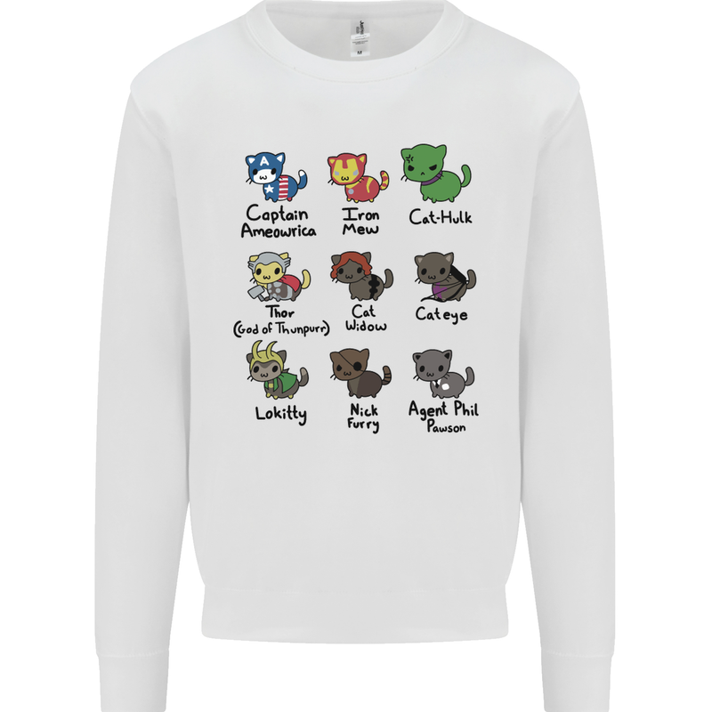 Funny Cat Superheroes Kids Sweatshirt Jumper White