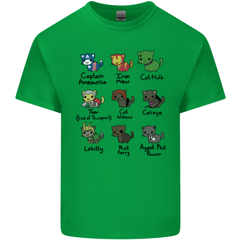 Funny Cat Superheroes Kids T-Shirt Childrens Irish Green