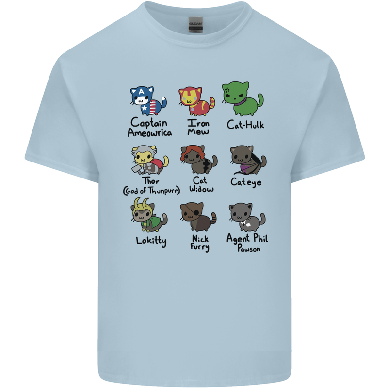 Funny Cat Superheroes Kids T-Shirt Childrens Light Blue