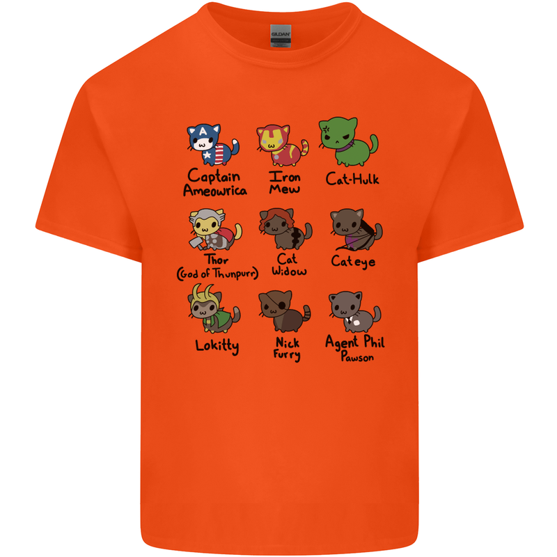 Funny Cat Superheroes Kids T-Shirt Childrens Orange