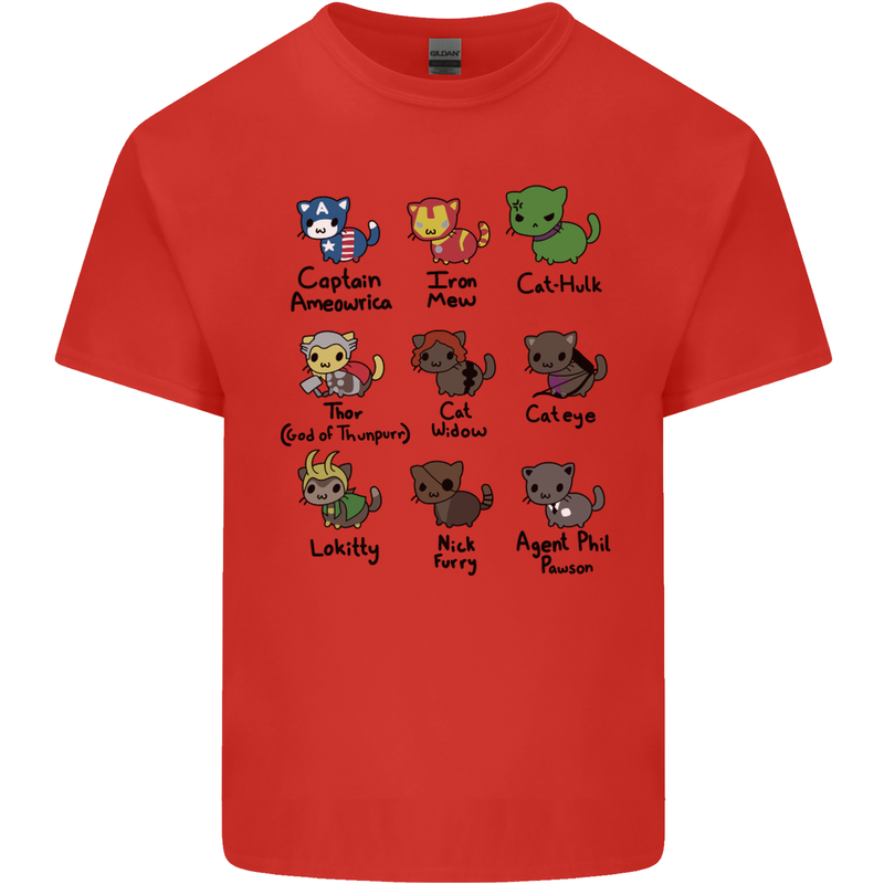Funny Cat Superheroes Kids T-Shirt Childrens Red