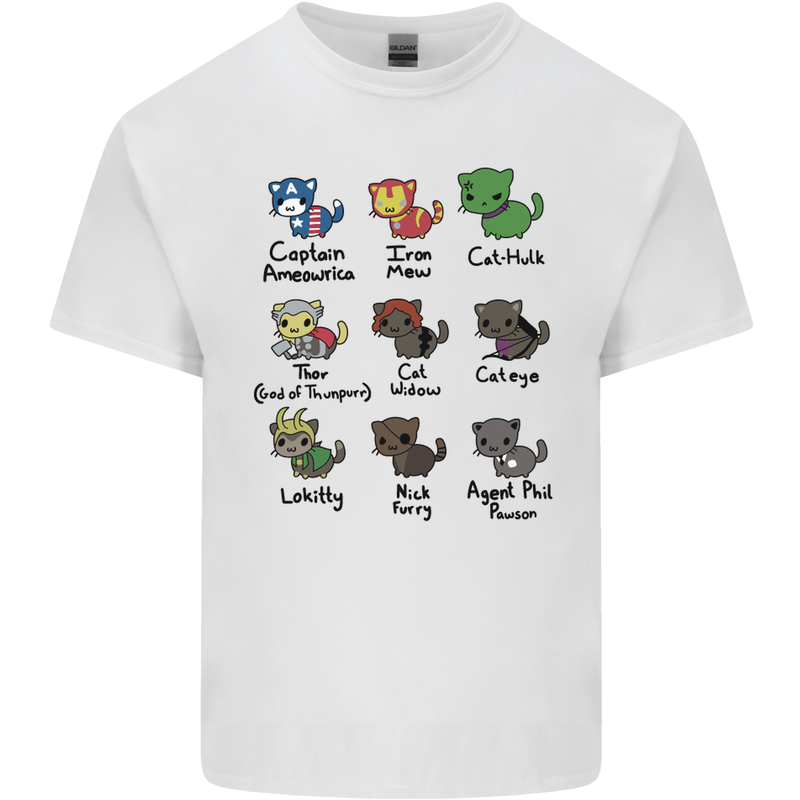 Funny Cat Superheroes Kids T-Shirt Childrens White