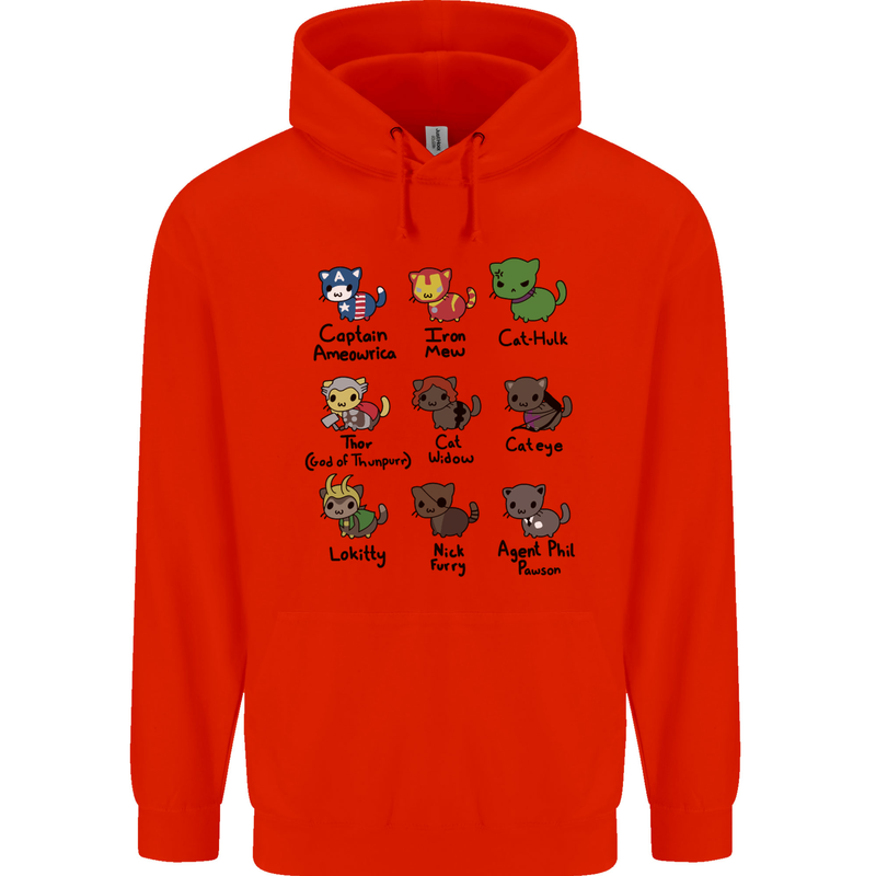Funny Cat Superheroes Mens 80% Cotton Hoodie Bright Red
