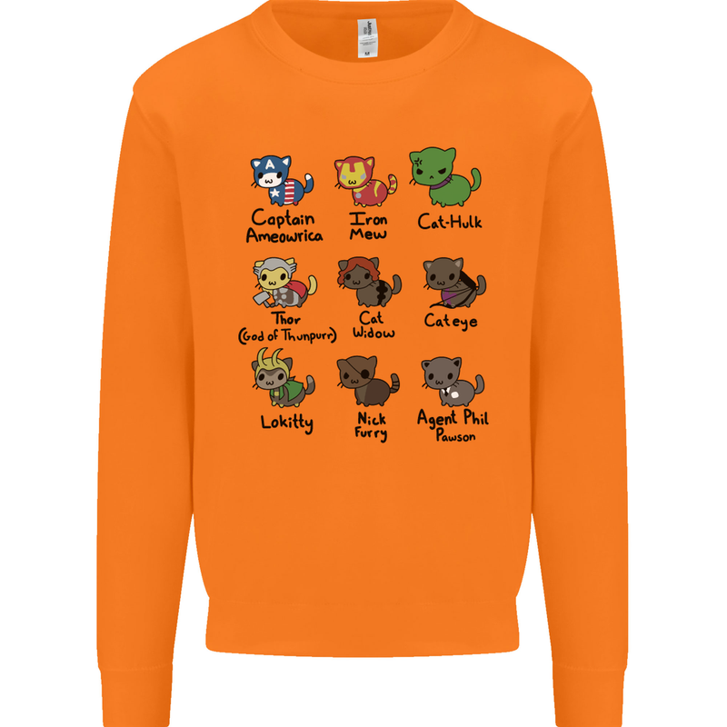 Funny Cat Superheroes Mens Sweatshirt Jumper Orange