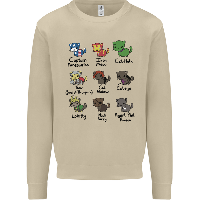 Funny Cat Superheroes Mens Sweatshirt Jumper Sand