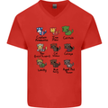 Funny Cat Superheroes Mens V-Neck Cotton T-Shirt Red