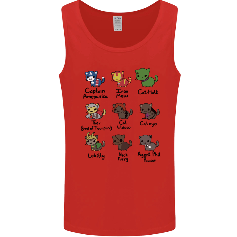 Funny Cat Superheroes Mens Vest Tank Top Red