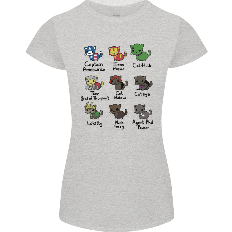 Funny Cat Superheroes Womens Petite Cut T-Shirt Sports Grey