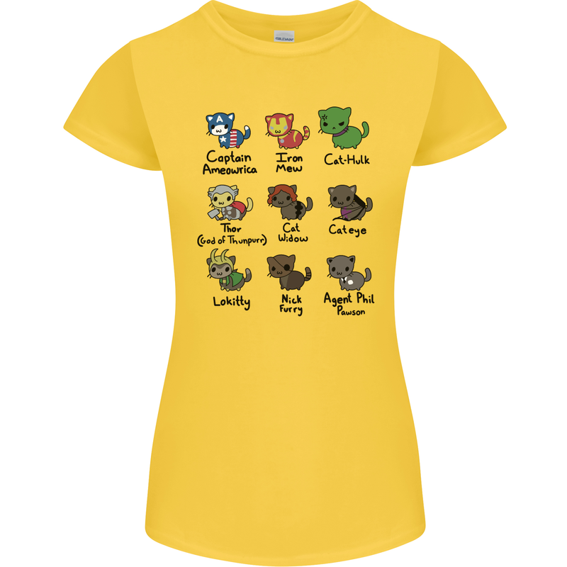 Funny Cat Superheroes Womens Petite Cut T-Shirt Yellow