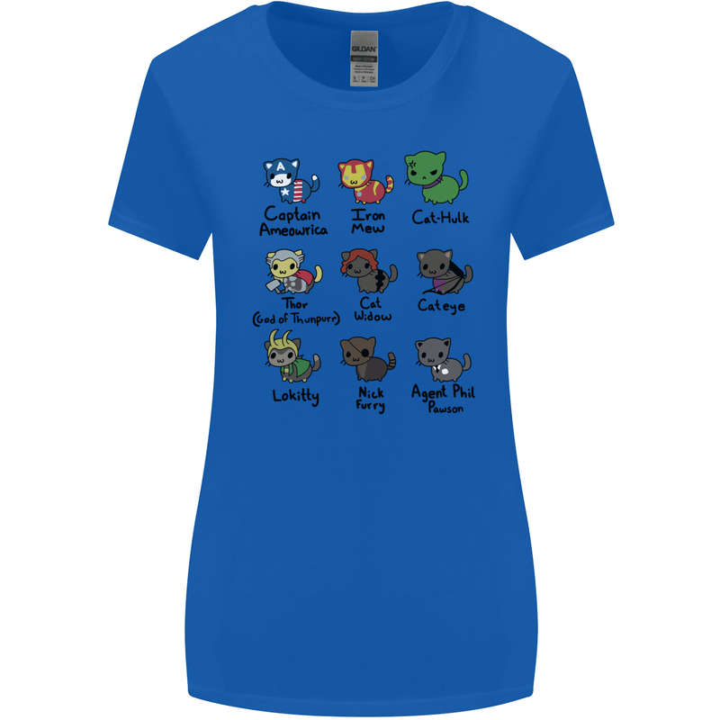 Funny Cat Superheroes Womens Wider Cut T-Shirt Royal Blue