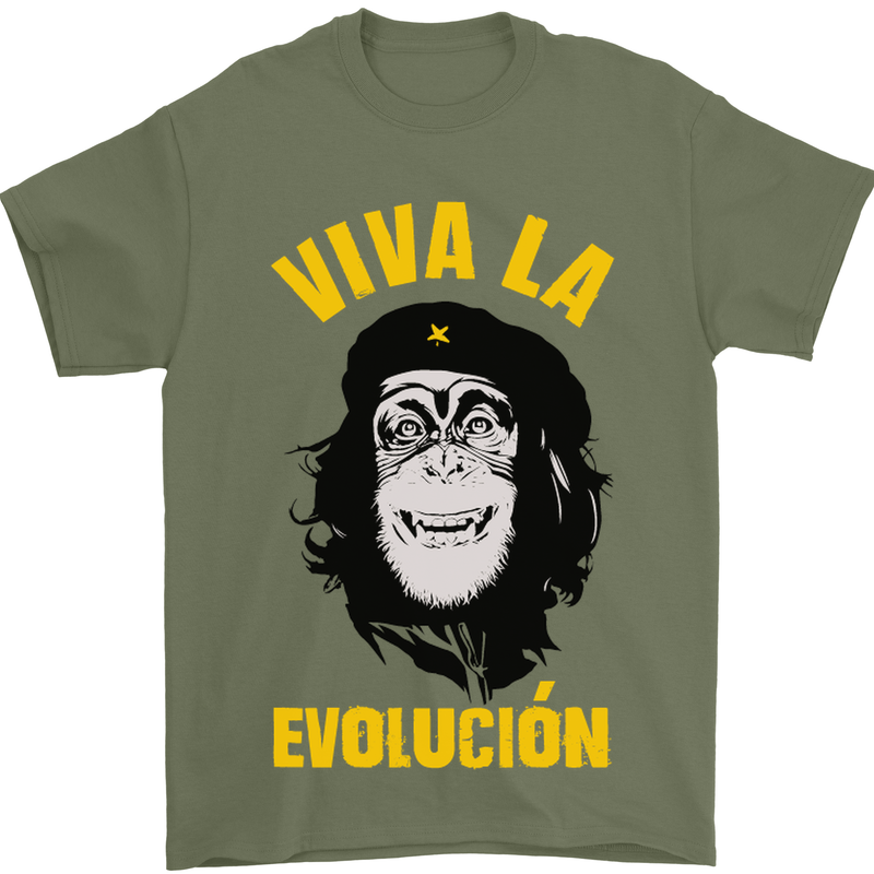 Funny Che Guevara Evolution Monkey Atheist Mens T-Shirt Cotton Gildan Military Green