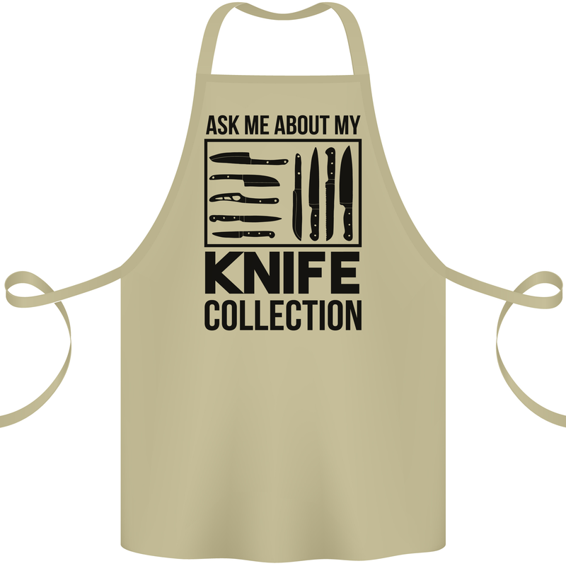 Funny Chef Ask About My Knife Collection Cotton Apron 100% Organic Khaki