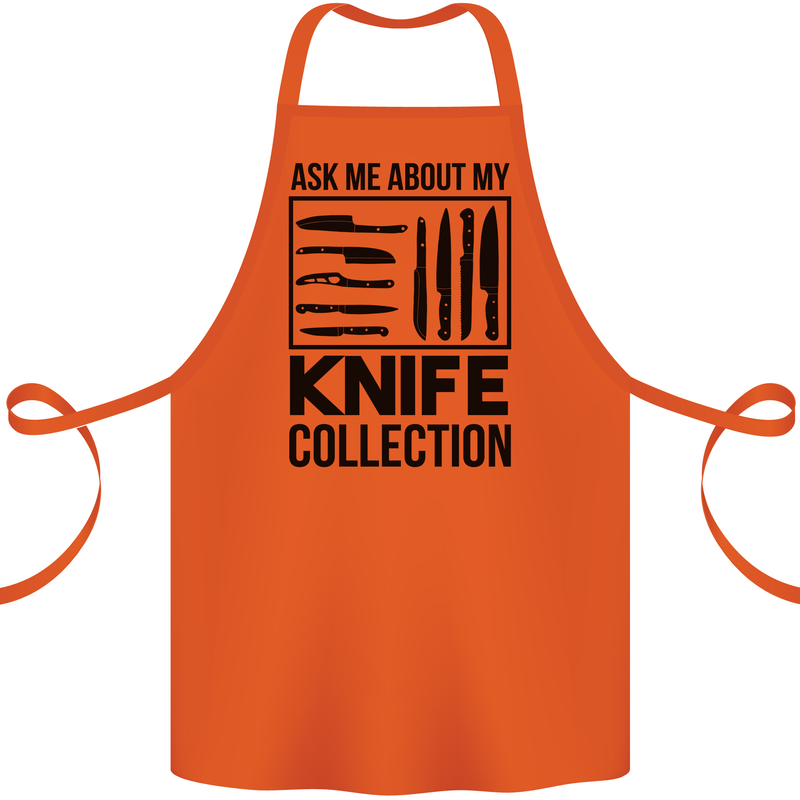 Funny Chef Ask About My Knife Collection Cotton Apron 100% Organic Orange