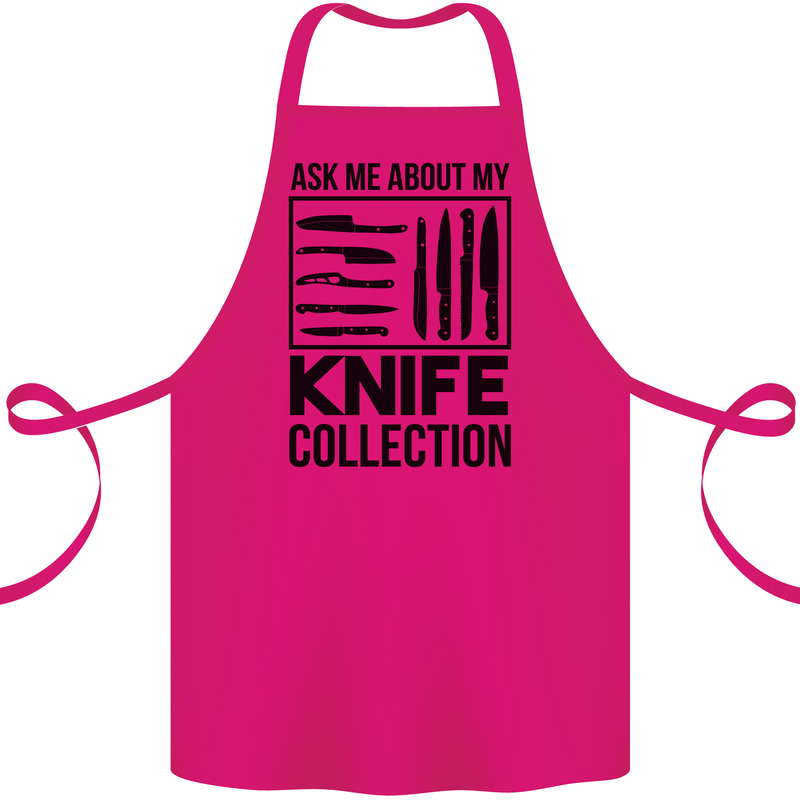 Funny Chef Ask About My Knife Collection Cotton Apron 100% Organic Pink