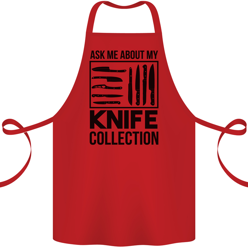 Funny Chef Ask About My Knife Collection Cotton Apron 100% Organic Red