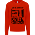 Funny Chef Ask About My Knife Collection Kids Sweatshirt Jumper Bright Red