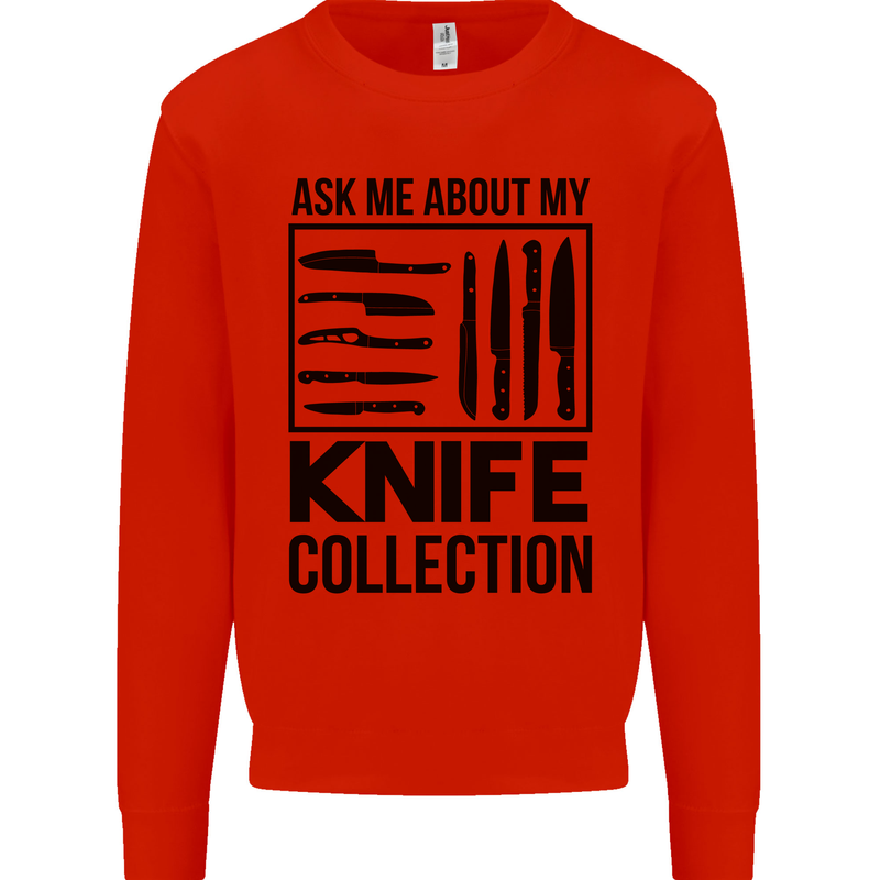 Funny Chef Ask About My Knife Collection Kids Sweatshirt Jumper Bright Red