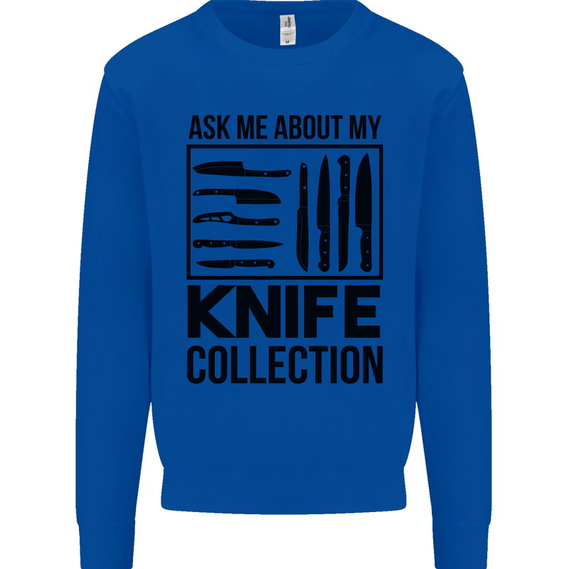 Funny Chef Ask About My Knife Collection Kids Sweatshirt Jumper Royal Blue
