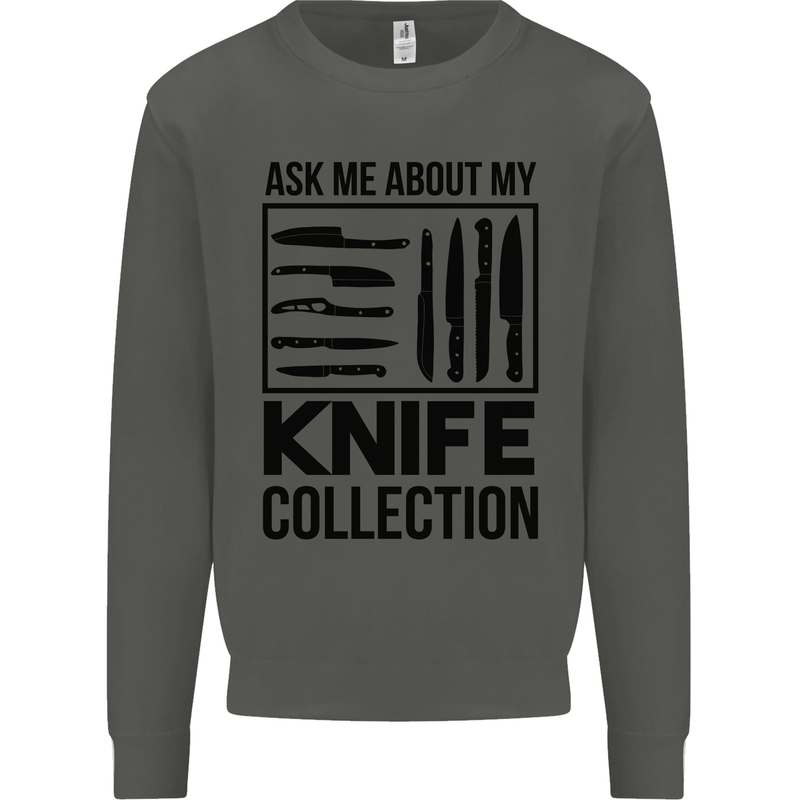 Funny Chef Ask About My Knife Collection Kids Sweatshirt Jumper Storm Grey