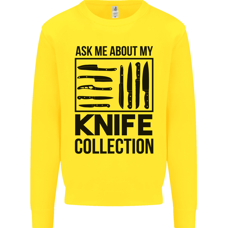 Funny Chef Ask About My Knife Collection Kids Sweatshirt Jumper Yellow