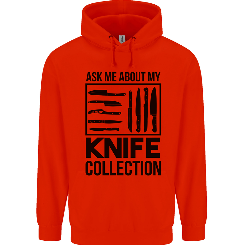 Funny Chef Ask About My Knife Collection Mens 80% Cotton Hoodie Bright Red