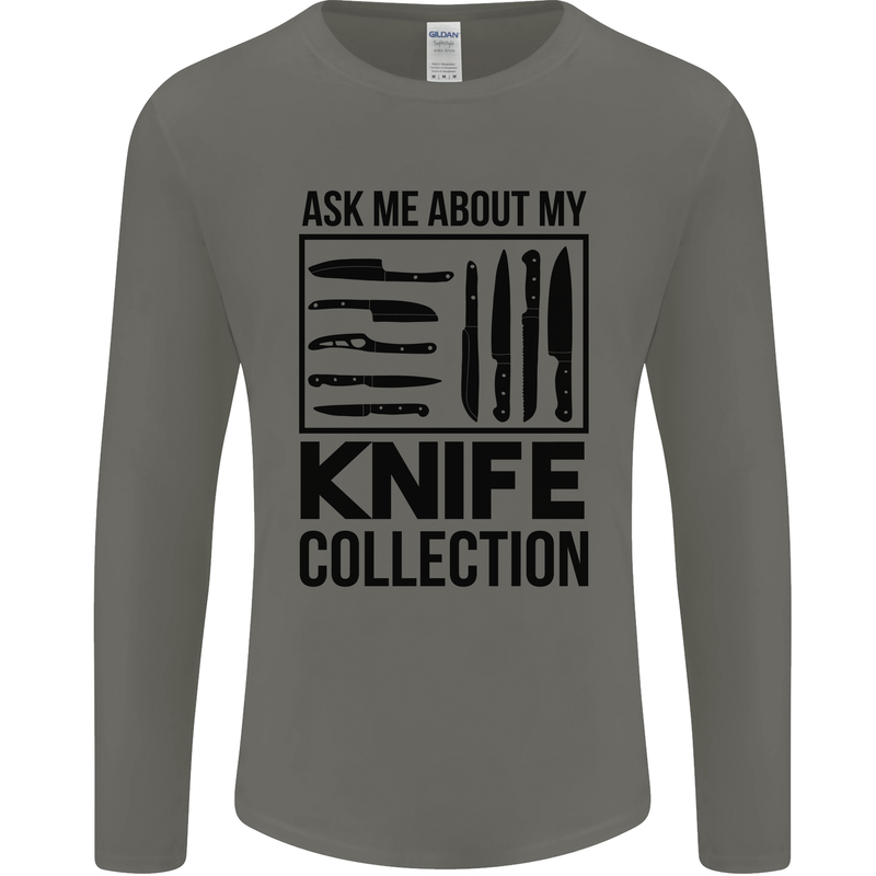 Funny Chef Ask About My Knife Collection Mens Long Sleeve T-Shirt Charcoal