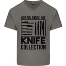 Funny Chef Ask About My Knife Collection Mens V-Neck Cotton T-Shirt Charcoal