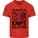 Funny Chef Ask About My Knife Collection Mens V-Neck Cotton T-Shirt Red