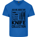 Funny Chef Ask About My Knife Collection Mens V-Neck Cotton T-Shirt Royal Blue