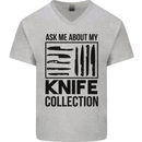 Funny Chef Ask About My Knife Collection Mens V-Neck Cotton T-Shirt Sports Grey