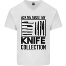 Funny Chef Ask About My Knife Collection Mens V-Neck Cotton T-Shirt White