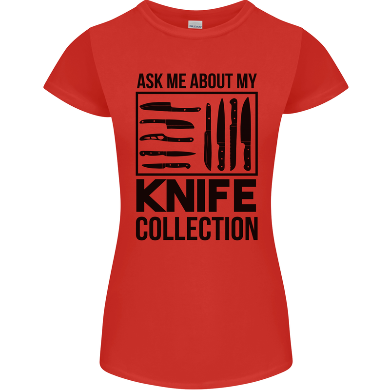 Funny Chef Ask About My Knife Collection Womens Petite Cut T-Shirt Red