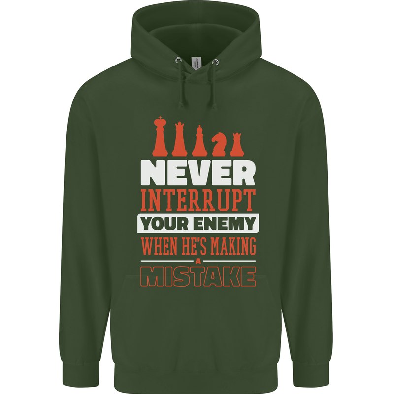 Funny Chess Never Interupt Your Enemy Childrens Kids Hoodie Forest Green