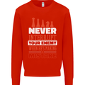 Funny Chess Never Interupt Your Enemy Kids Sweatshirt Jumper Bright Red
