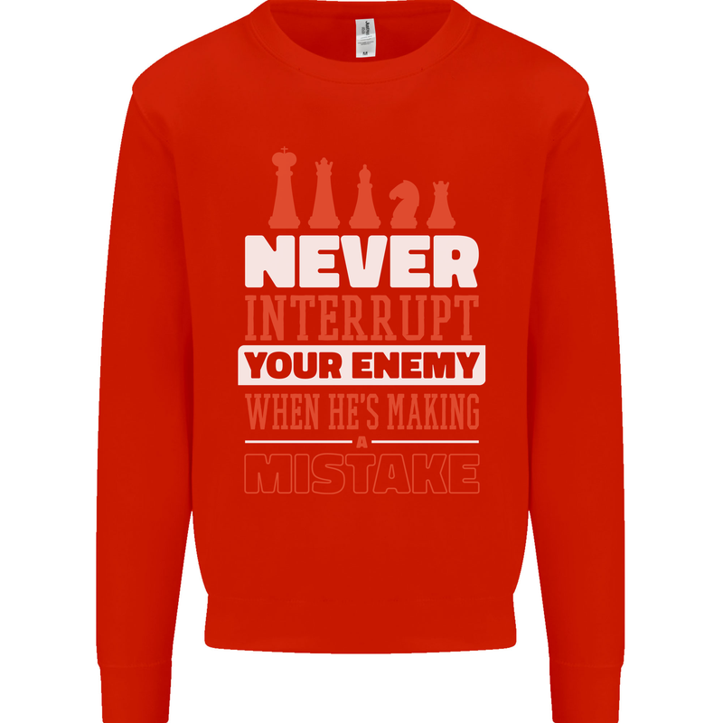Funny Chess Never Interupt Your Enemy Kids Sweatshirt Jumper Bright Red